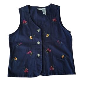 Embroidered Denim Button-Up Vest, Sp